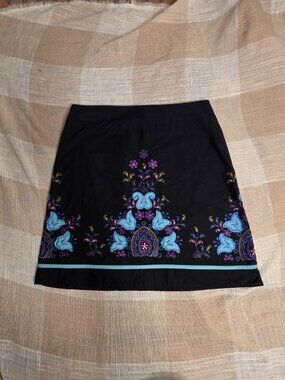 y2k Hippie Western Indie Boho Embroidered Black, Blue & Purple Mini Skirt